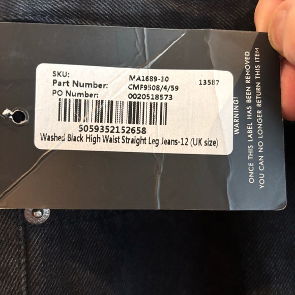 PRETTY LITTLE THING Sz 12 UK (US 8) High Rise Straight Leg Black Jeans NEW - Picture 4 of 9